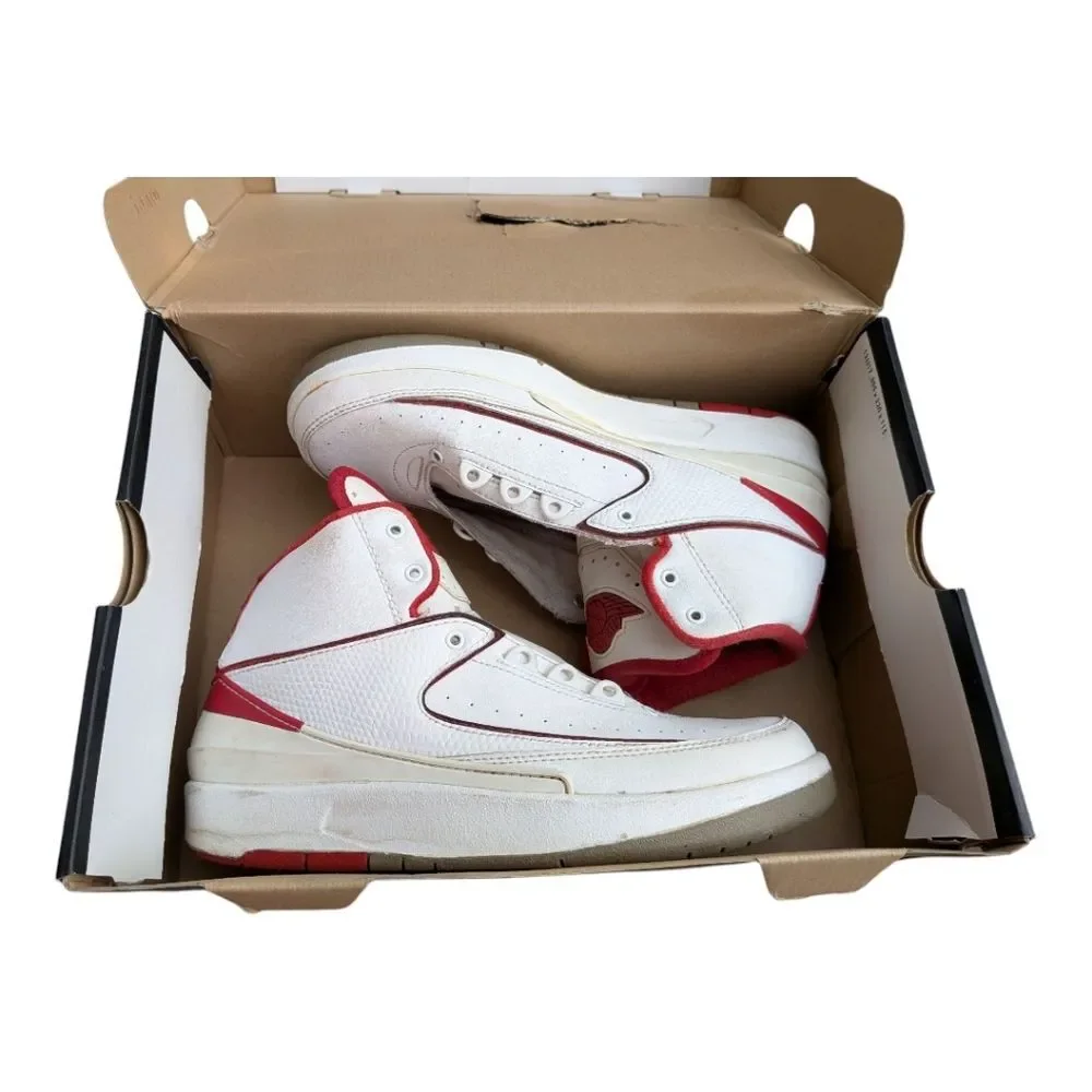 Nike Air Jordan 2 Retro White Red Shoes Jumpman 6Y Big Kids Basketball Sneakers